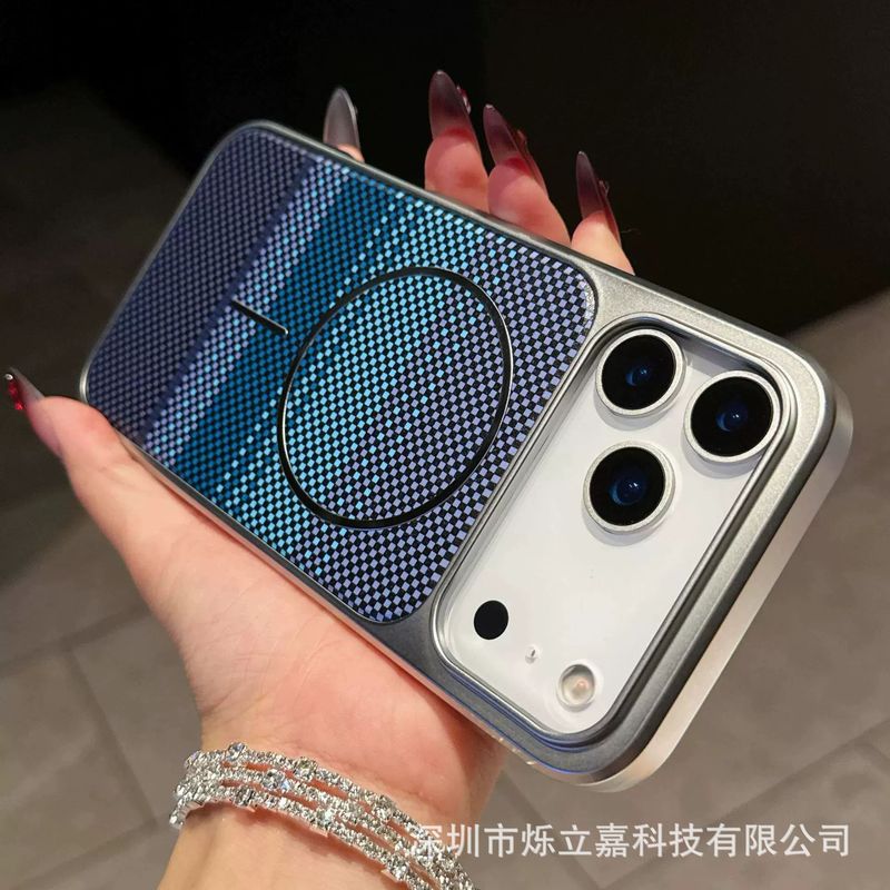 适用iphone17磁吸细圈手机壳碳纤维格纹苹果16PROMAX防摔保护套15|undefined