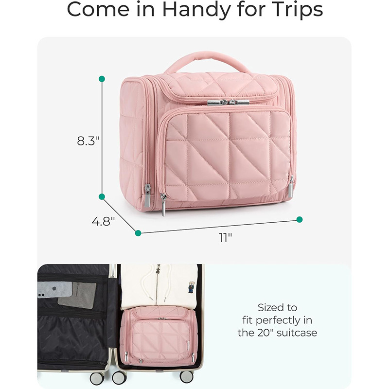 Amazon nueva bolsa de maquillaje bolsa de viaje con gancho impermeable bolsa de maquillaje ligera y esponjosa bolsa de viaje portátil