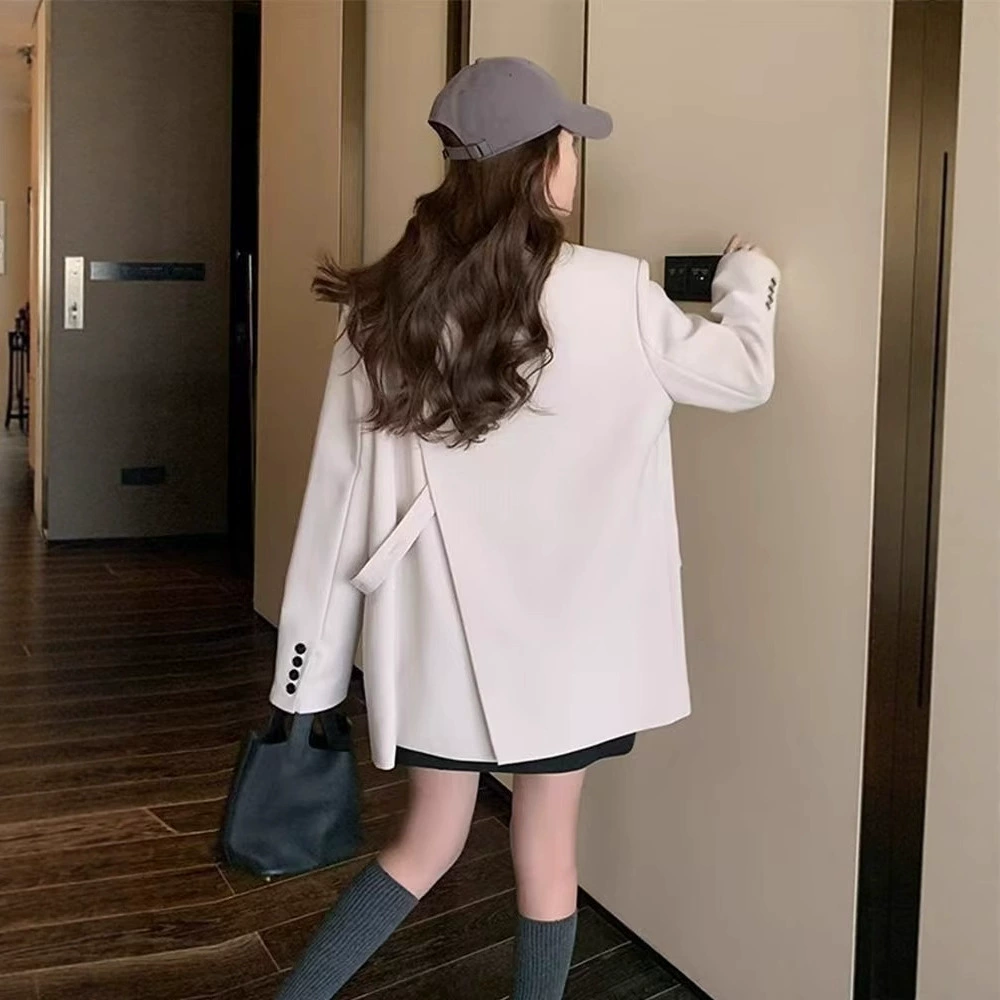 Бежевый дизайн, женский костюм с разрезом сзади, весна 2025, новый корейский стиль, свободный модный пиджак