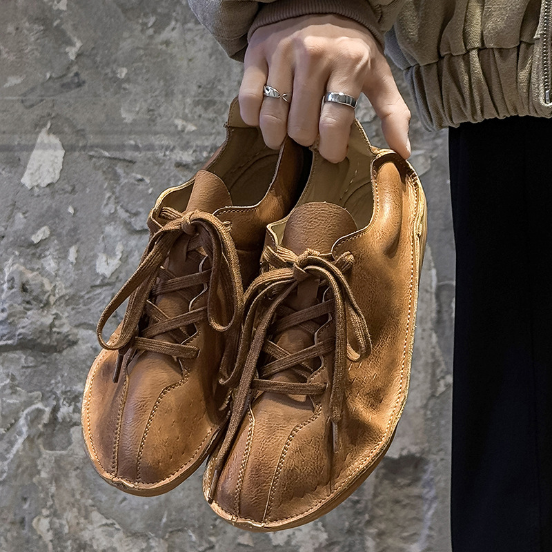 Flat Slip-On Shoes for Commuting to Work, Lace-Up Design, Trendy Men's Shoes, German Training Shoes, Hiking Versatile Simple Casual Shoes