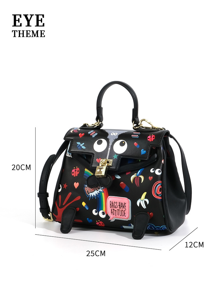 2024 primavera y verano en la nueva impresión de personalidad de la mujer extraña bolsos de mano de mujer con tapa de flip novedad encantadora inclinada mujer 2596 #