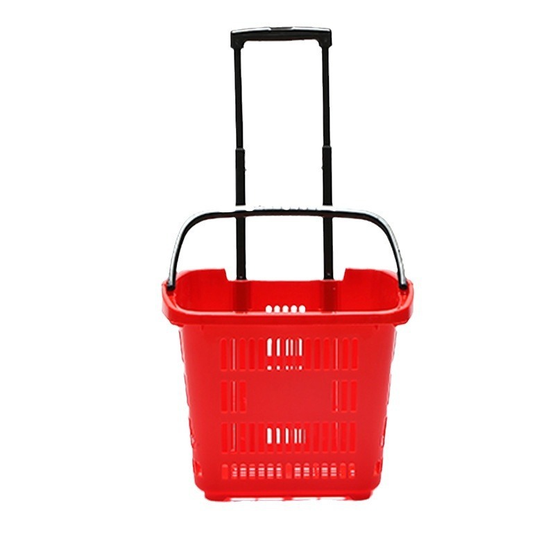 QY-4スーパーレバー式買い物かごプラスチック二輪手提げかごコンビニ子プーリー買い物かご35l|undefined
