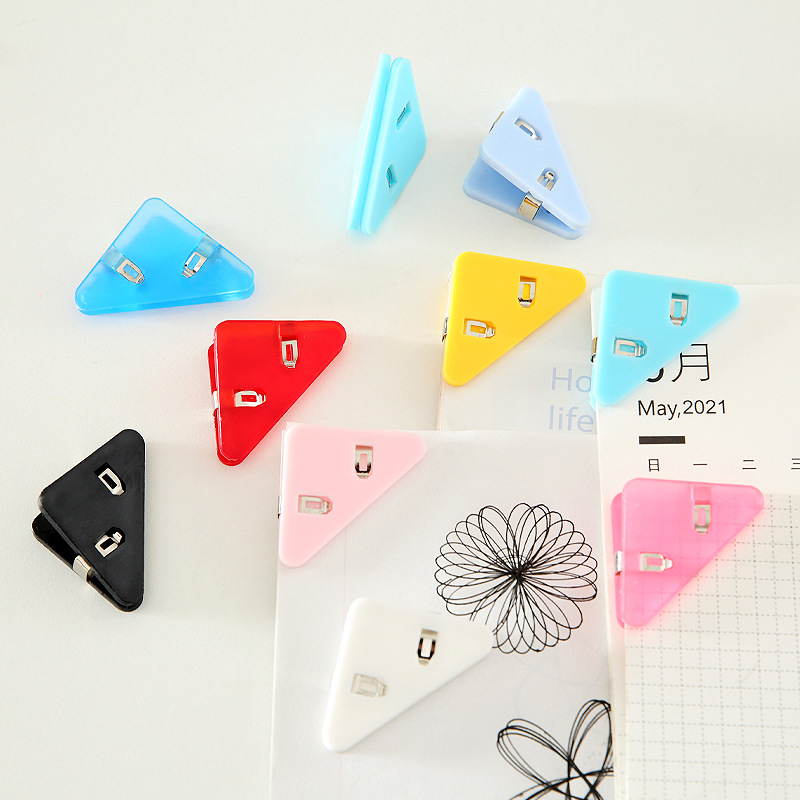 Colorful corner clips storage triangle clips student plastic stationery office folder test paper documents anti-crease clips