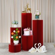婚庆道具可折叠甜品台纸质圆柱婚礼橱窗装饰摆件迎宾区域布置派对