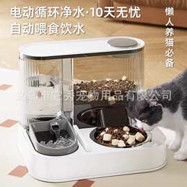 猫咪自动喂食器喂水碗水粮一体猫碗饮水机二合一不锈钢宠物喂食盆