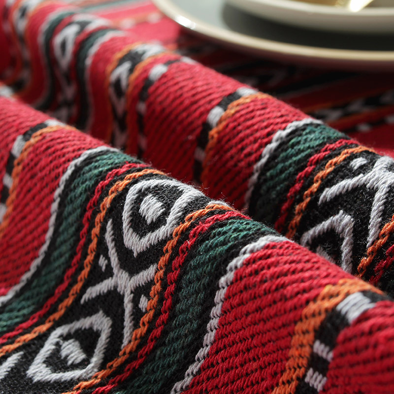 Bohemian Yarn-dyed Jacquard Red Sliver Tassel Tablecloth Home Coffee Table Cover Towel display picture 6