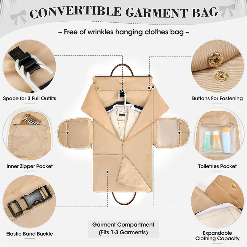 Nueva bolsa de ropa de viaje para mujer, ropa convertible de cuero, bolsa de lona con bolsa de zapatos, bolsa de ropa de mano