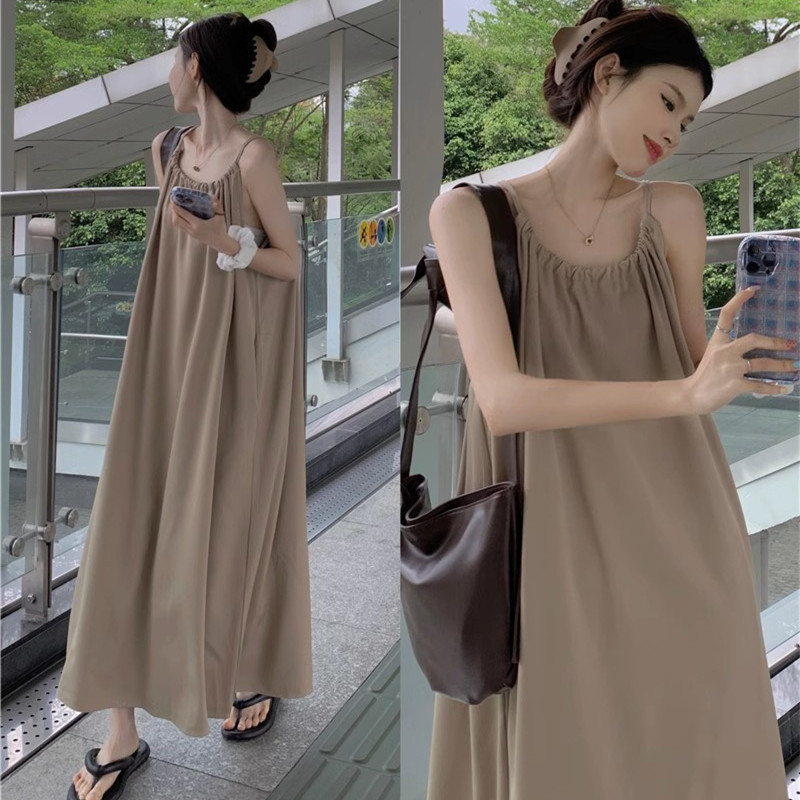 (주머니 포함) 여름 티 브레이크 모리 스트랩 원피스 요정 Platycodon grandiflorum 해변 휴가 해변 캐주얼 원피스