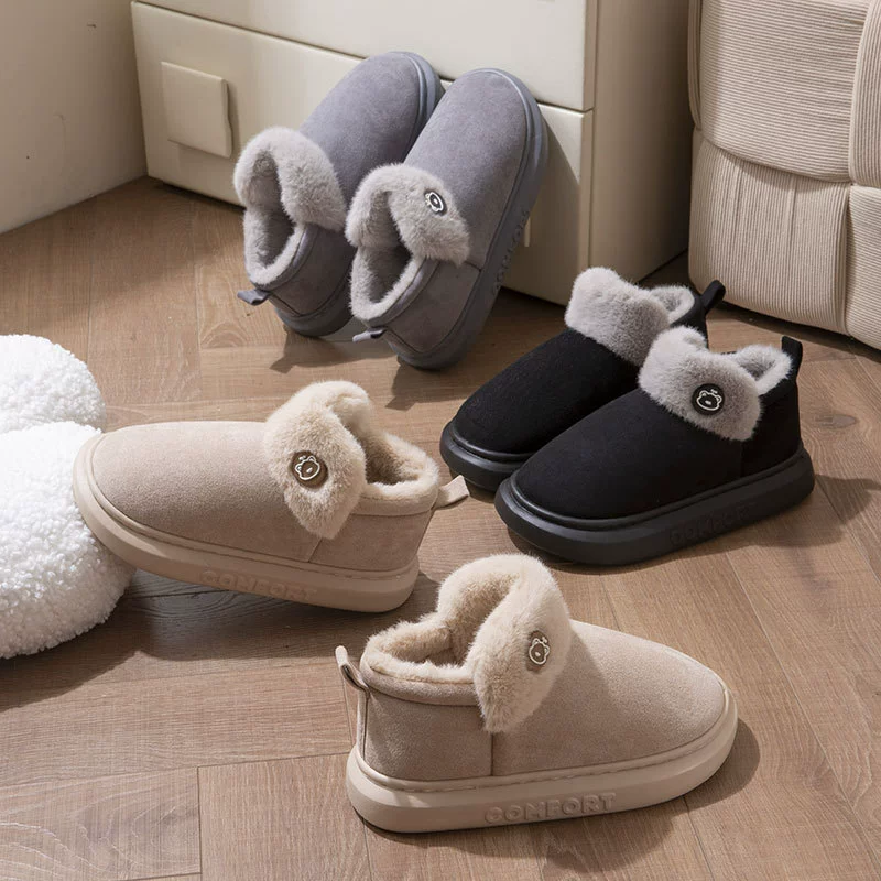Снежные сапоги с толстым дном для женщин осенью и зимой новые бархатные утолщения в помещении, противоскользящие и теплые наружные хлопковые туфли женские
