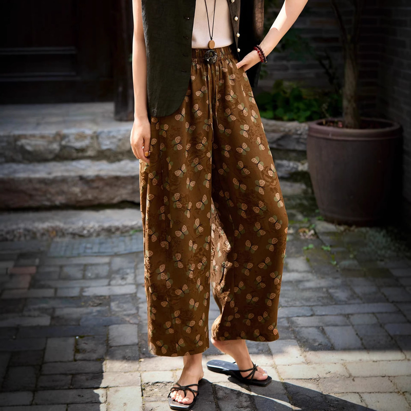 2026 Summer Amber Butterfly Intangible Cultural Heritage Xiangyun Silk Casual Pants Loose Silk Banana Pants Women's Pants 2026 Summer Amber Butterfly Intangible Cultural Heritage Xiangyun Silk Casual Pants Loose Silk Banana Pants Women's Pants