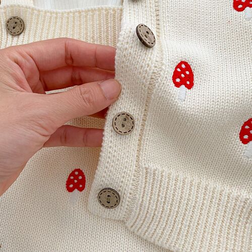 2025 Spring and Autumn Baby Clothes Cute Girls Mushroom Embroidered Cardigan Coat + Sleeveless Belted Bodysuit Crawling Suit