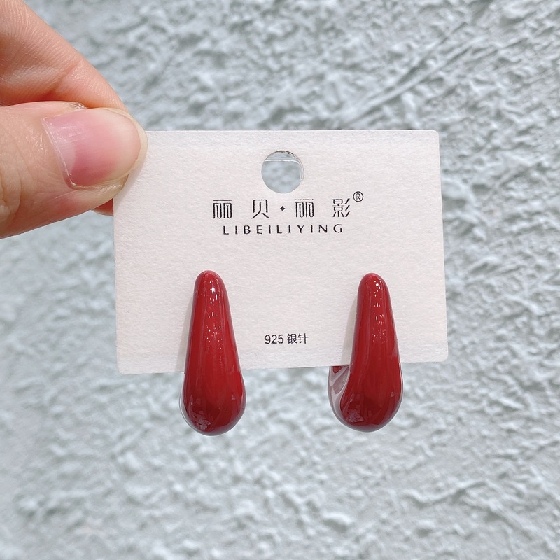 丽银/丽贝丽影红色系列耳饰复古时尚百搭氛围感滴油轻奢耳环预售|undefined