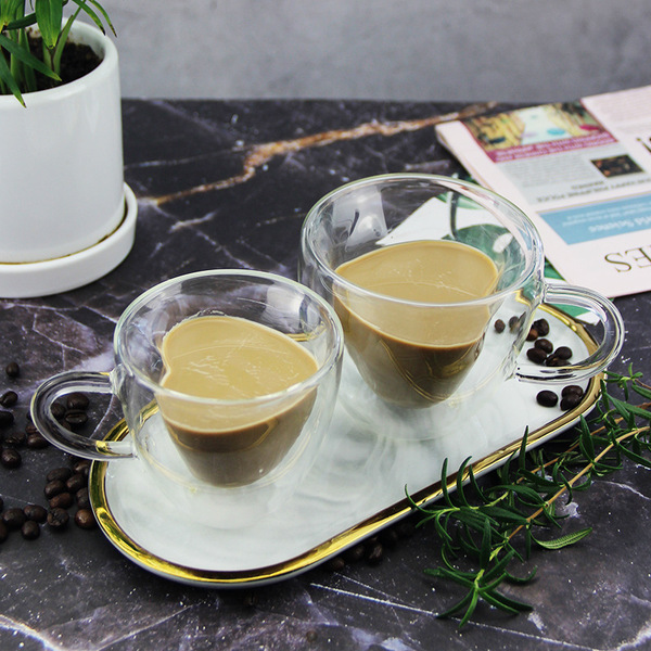 Creative double -layer glass with couple cup coffee cup milk tea…