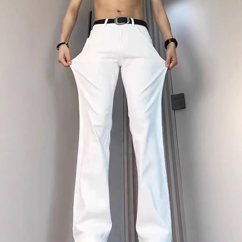 White Denim Jeans for Men, Summer Thin Style, Loose Straight American Vibe Pants, Casual Versatile Drapey Long Pants, Trendy