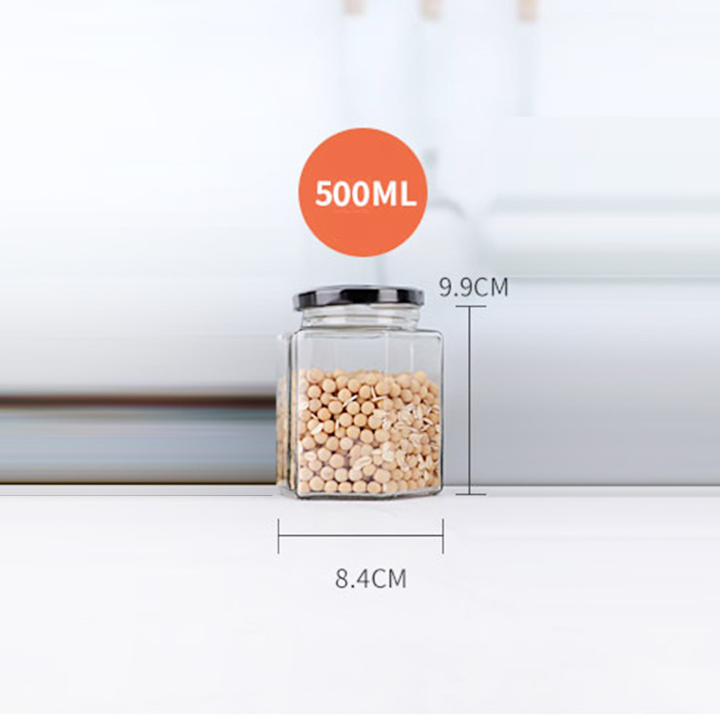 Botella de vidrio hexagonal espesada botella de miel sellada con tapa de crema de limón enlatado de salsa de Chile botella fábrica al por mayor