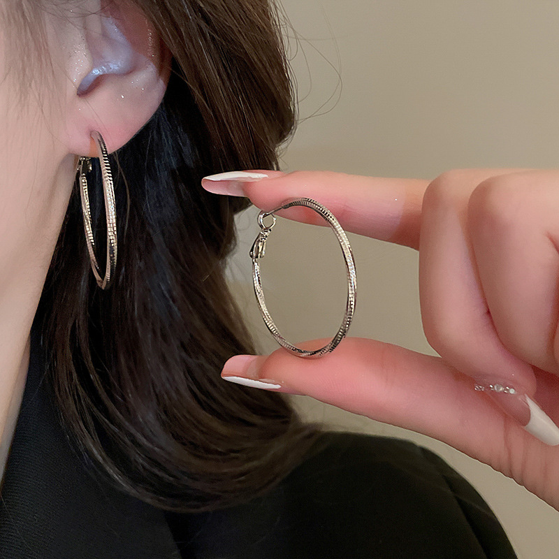 Pendientes ovalados simples de aguja de plata Pendientes de tendencia de personalidad transfronteriza europea y americana Pendientes de diseño de todo fósforo de nicho al por mayor