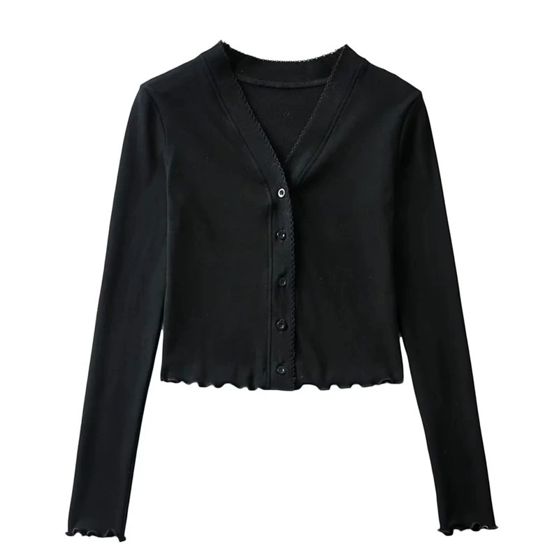 Вязаный осенний модный укороченный свитер, V-образный вырез, slim fit