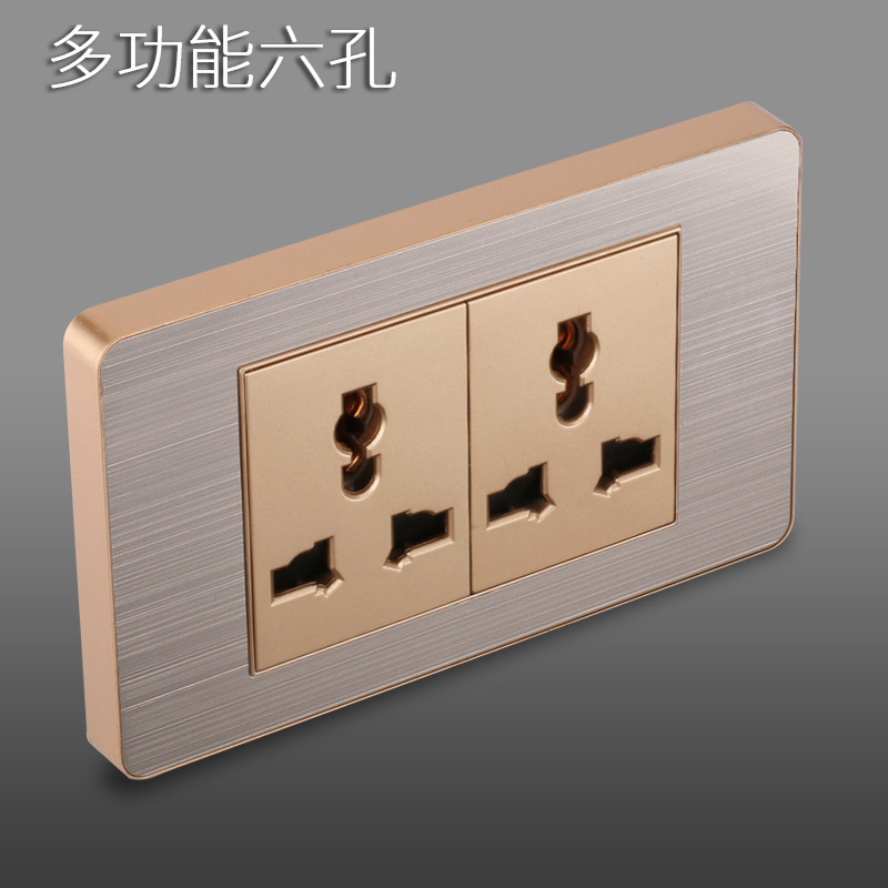 Panel de enchufe de metal estándar estadounidense de acero inoxidable dibujado oro tres agujeros Taiwan conmutador USB suministro directo de fabricantes de enchufes