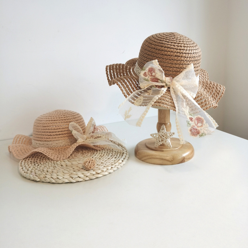 Korean Silk Bow Decoration Children's Sun Straw Hat display picture 3