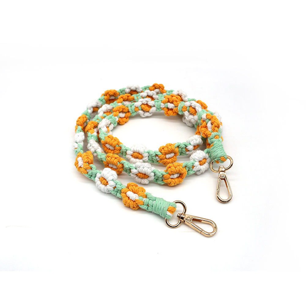Amazon nueva cuerda de algodón caliente tejido teléfono móvil cordón bolsa cordón nueva flor tejida llavero