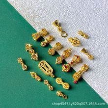 925古法银镀金配件金刚杵隔珠吊坠镶嵌彩宝diy金刚铃背云串珠佛珠