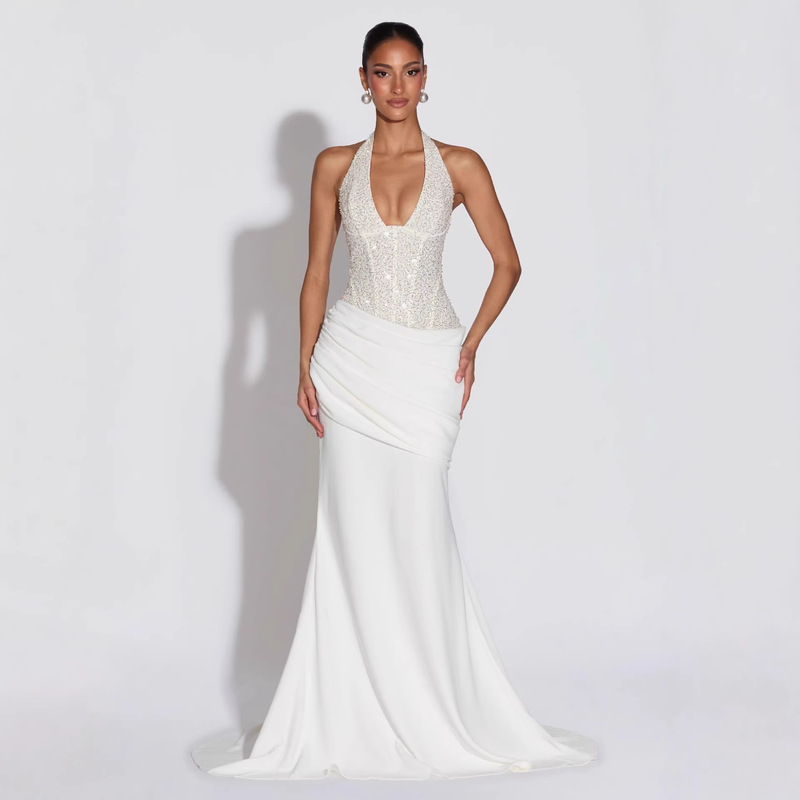 Cross-Border European and American Style Elegant Patchwork Shiny Halter Neck Long Evening Dress Sexy Hot Girl Long Dress Wholesale Cross-Border European and American Style Elegant Patchwork Shiny Halter Neck Long Evening Dress Sexy Hot Girl Long Dress Wholesale