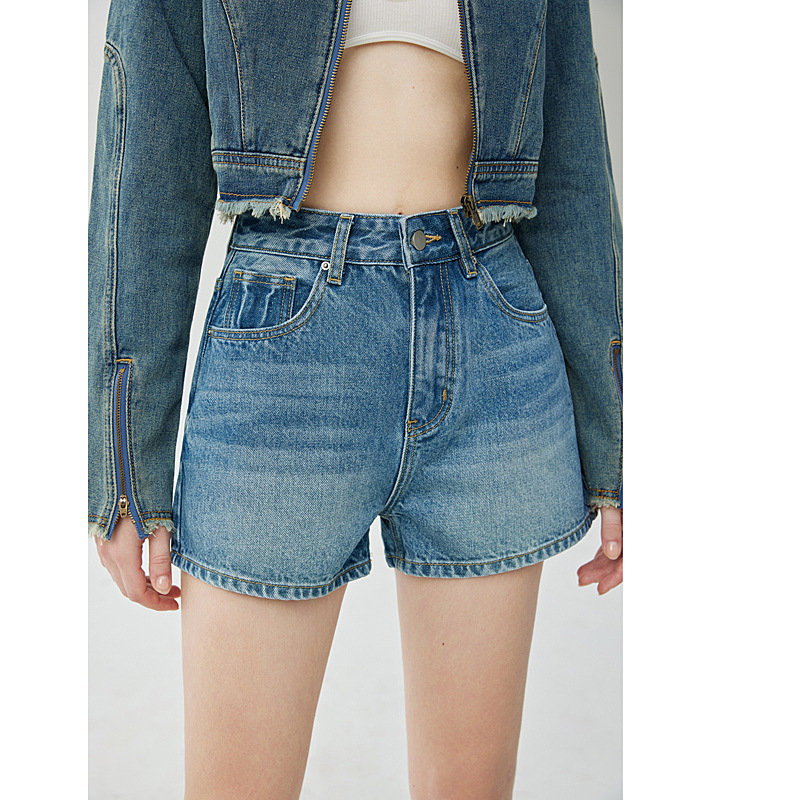 high quality High-end 2024 Summer New Denim Shorts High Waist Slimming Hot Pants Small All-match A- line Shorts