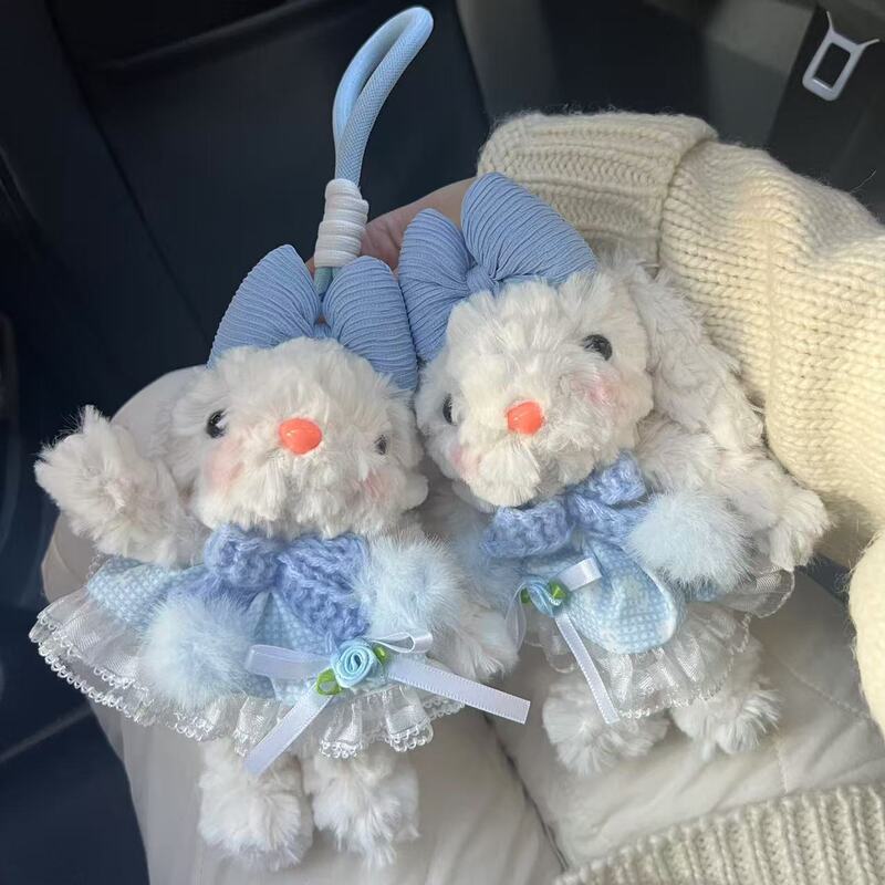 Sea Salt Blue Rose Skirt Princess Ear-hanging Rabbit Bag Pendant Cartoon Plush Cute Doll Keychain Gift