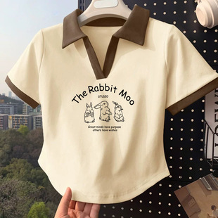 Girls' Pure Cotton Short-Sleeve Polo Shirt Summer Trendy Casual Versatile Student T-Shirt Top