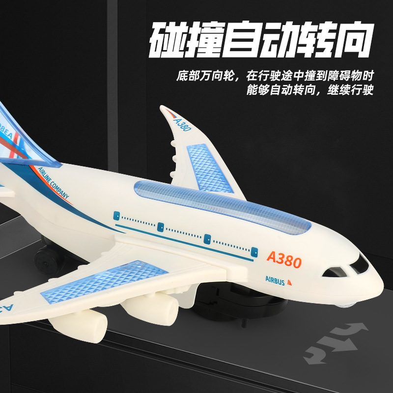 De los niños eléctrico universal colorido A380 aviones elevación espiral color música luz aire avión de pasajeros modelo puesto al por mayor