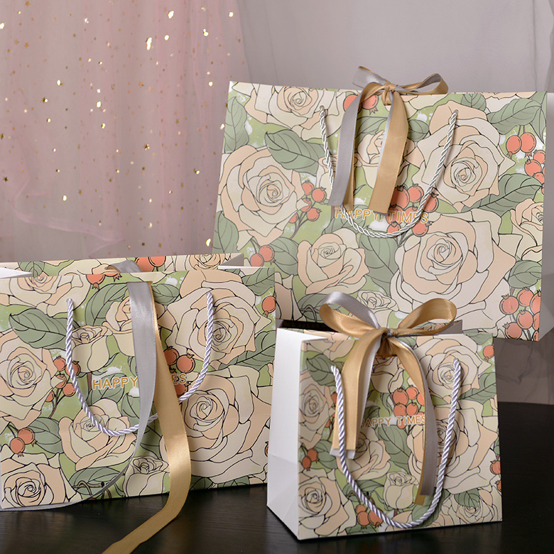 Ins Style Cross-Border Champagne Rose Gift Bag with Ribbon Candy Packaging Bag Clothing Storage Bag Handbag Ins Style Cross-Border Champagne Rose Gift Bag with Ribbon Candy Packaging Bag Clothing Storage Bag Handbag