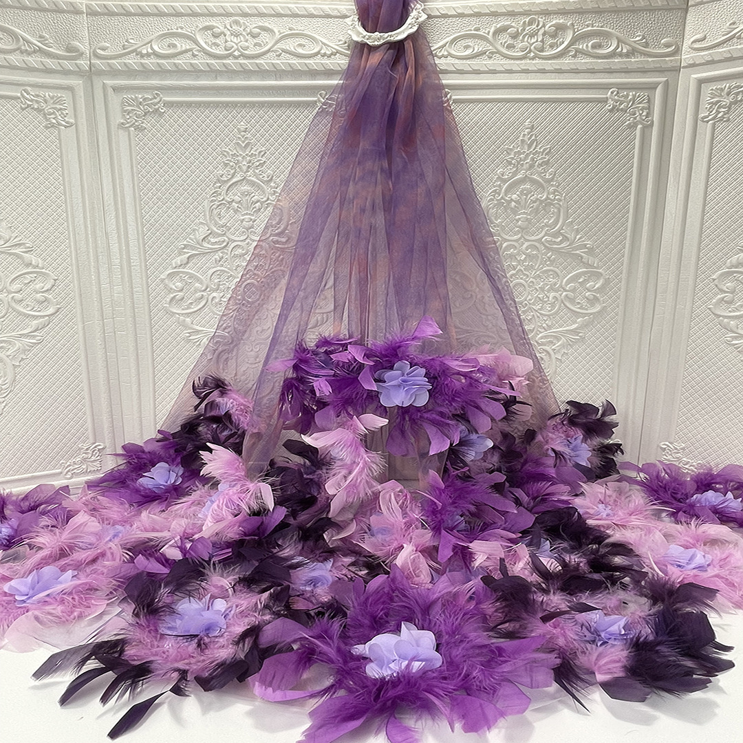 Vestido de encaje de hadas de alta gama accesorios de vestido de encaje teñido en tres dimensiones de tela de plumas hechas a mano de encaje JX2137