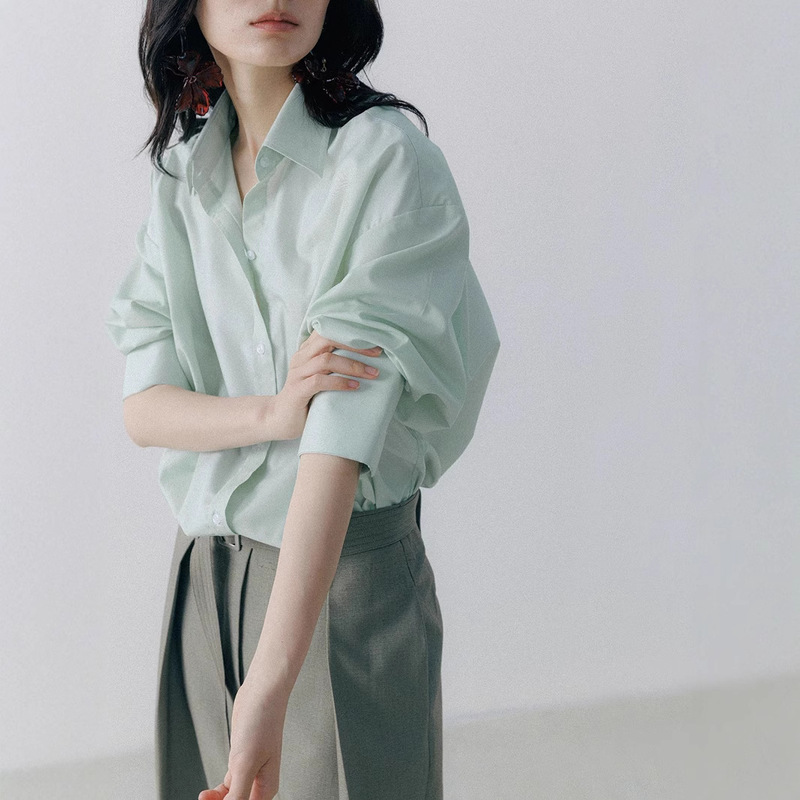 25SS Mint Mambo Fashionable Minimalist Cool Anti-Wrinkle Loose Profile Long Sleeve Shirt for Women