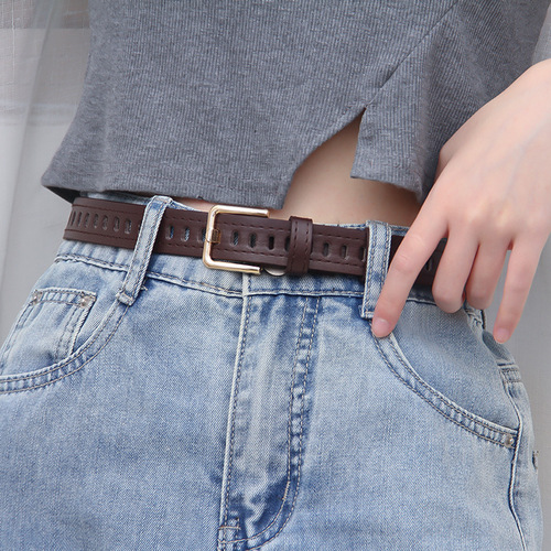 New Korean style women's wide belt, retro round buckle, personalized full-hole trouser belt, versatile student jeans, casual belt