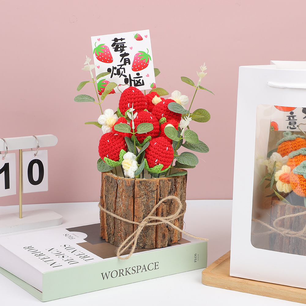 520 ramo de lana del día de la madre, regalo de cumpleaños, producto de alta calidad, tejido a mano, tejido a mano, decoración de cubo de árbol en maceta