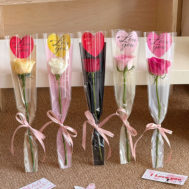 Huaxi amor bolsas de flores de un solo ramo de flores de San Valentín papel de embalaje de flores diy florista bolsa de flores bolsa de flores