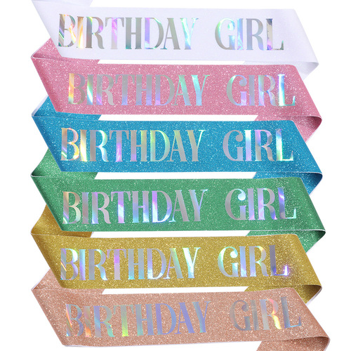 New birthday party glitter cloth non-woven shoulder strap etiquette belt birthday girl birthday girl ribbon