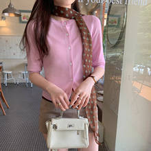 莱赛尔天丝羊毛粉色圆领中袖针织开衫女2025新款早秋五分袖小上衣