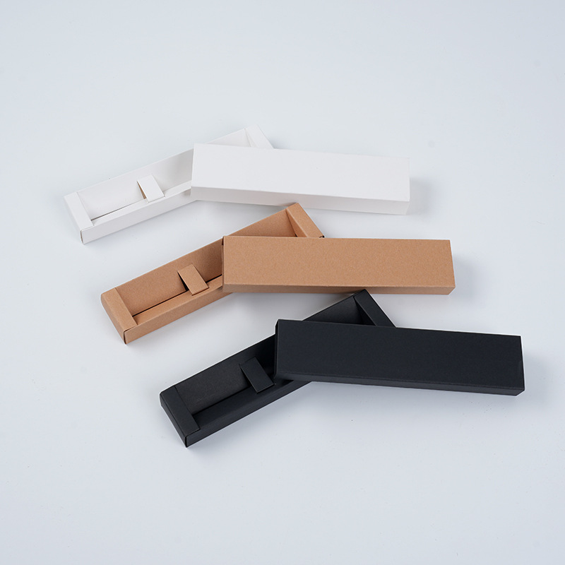 Venta al por mayor Kraft papel pluma caja papel ventana dibujo negro caja de papel plegable metal pluma caja de embalaje pluma caja de regalo