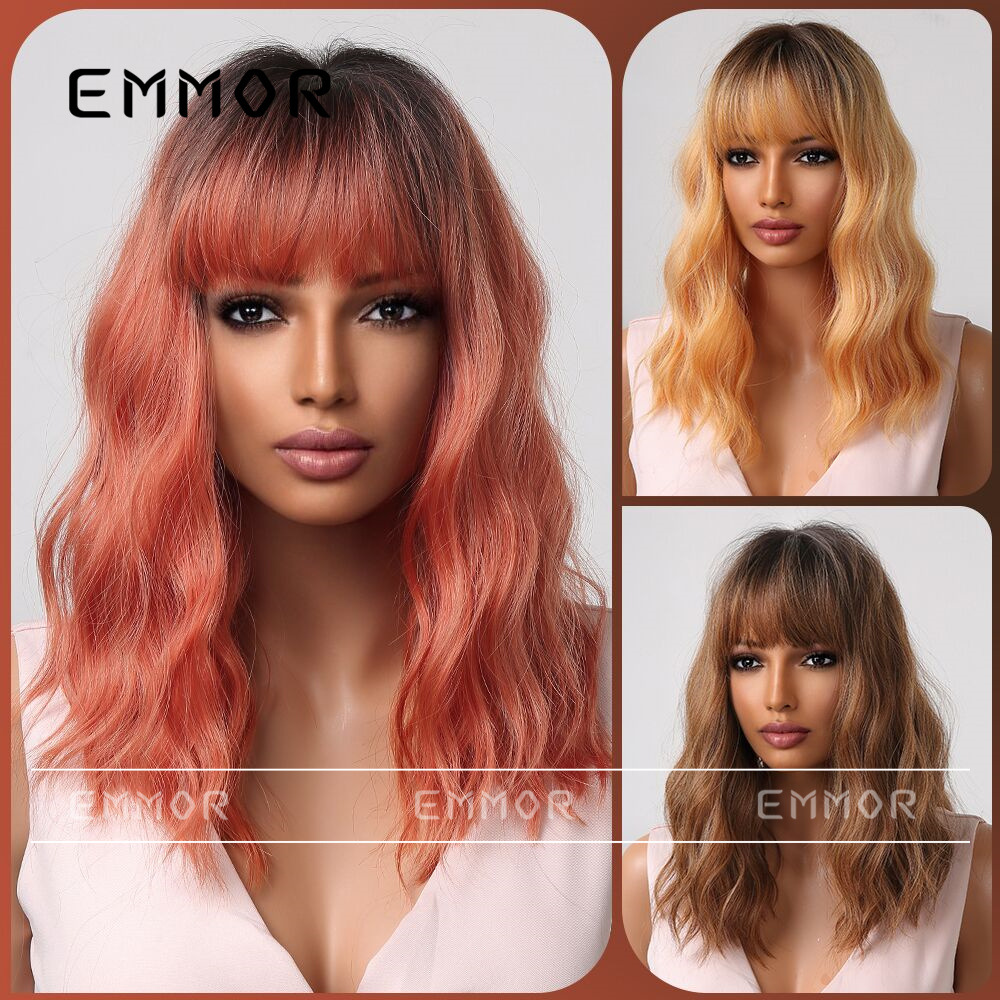Nueva peluca transfronteriza europea y americana flequillo femenino de longitud media pelo rizado largo multicolor opcional peluca esponjosa natural cubierta de la cabeza completa