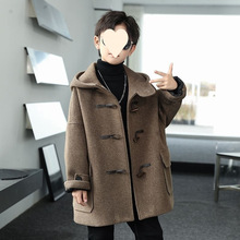 男童呢大衣2025秋冬新款牛角扣呢外套童装上衣中长款韩版宽松连帽