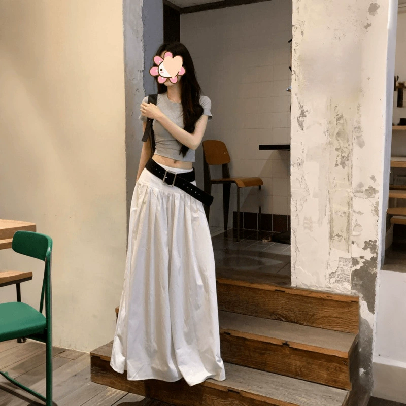 Высококачественная свободная и универсальная длинная юбка для женщин, летняя новая корейская драпированная повседневная белая юбка для горячих девушек
