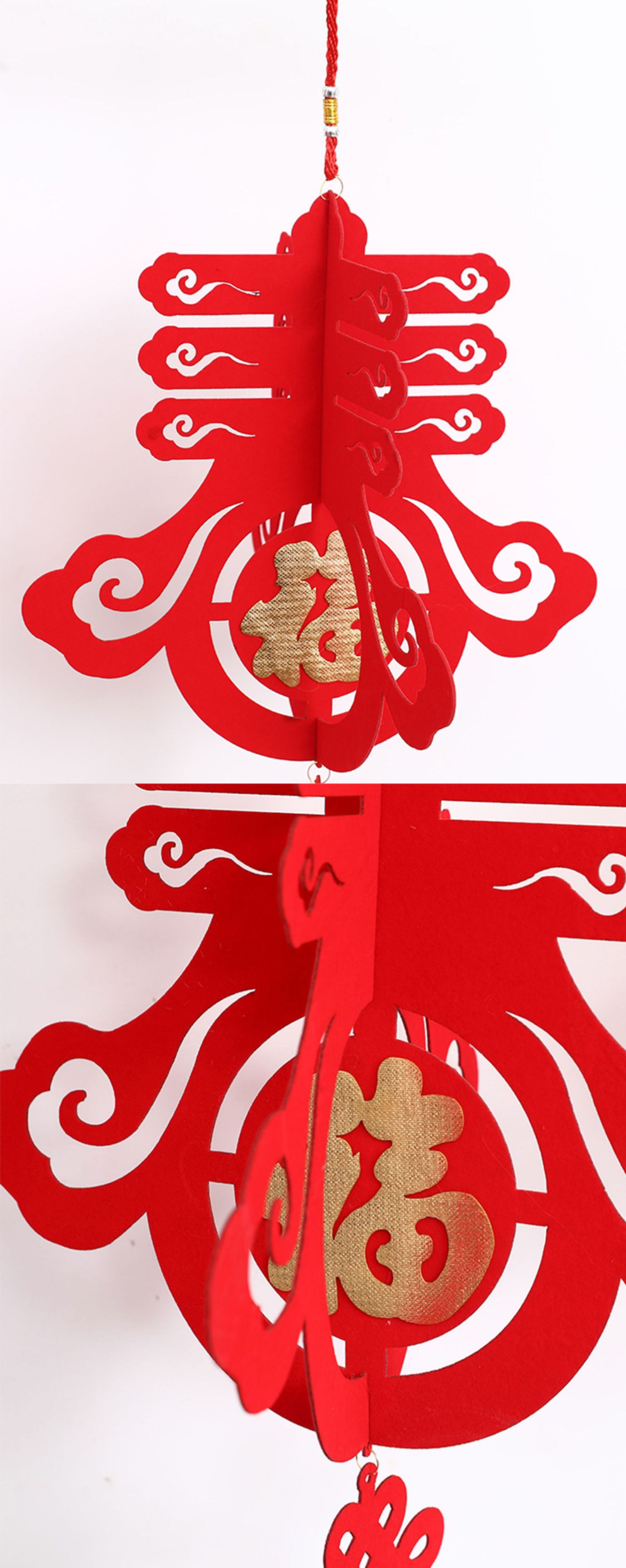 新年装饰品春节福字灯笼挂饰商场酒店天花板吊顶毛毡过年立体挂件
