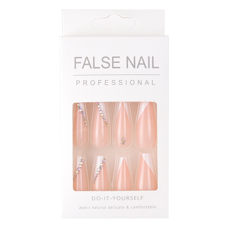 Punto de ballet largo diamante francés clavo blanco en forma de V francés parche de uñas nuevo europeo y americano color impresión manicura Comercio exterior uñas