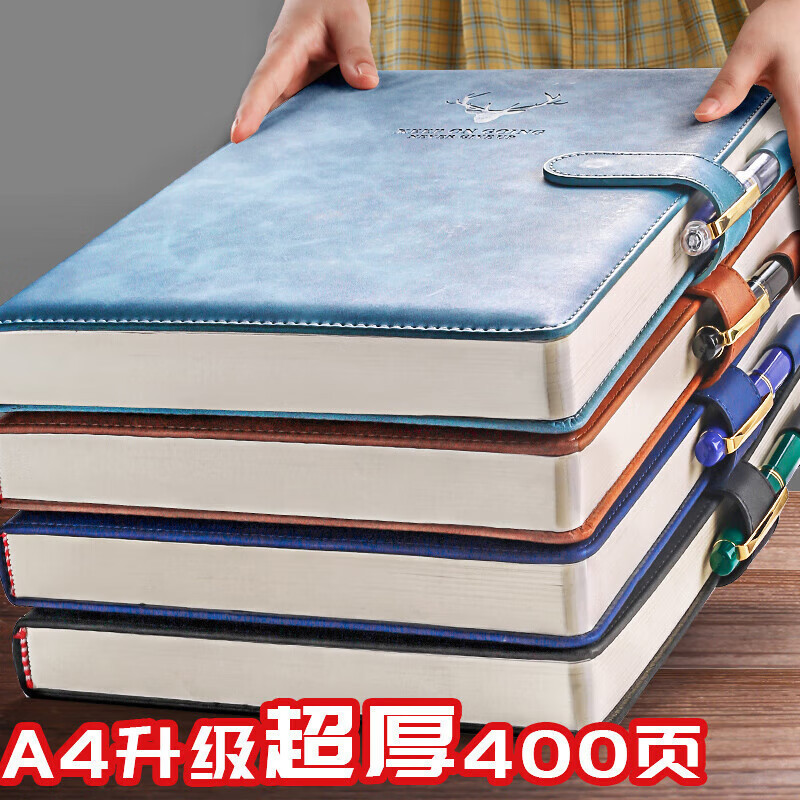 A4 Notebook with Thickened and Enlarged Soft Leather Cover, High-Quality Deer Head Design, Stylish Notepad for Business, Office, and Meeting Use, Customizable