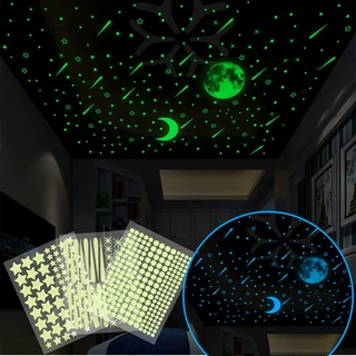 YG908 星星月亮组合发光墙贴儿童房卧室夜光贴纸流星圆点荧光贴画