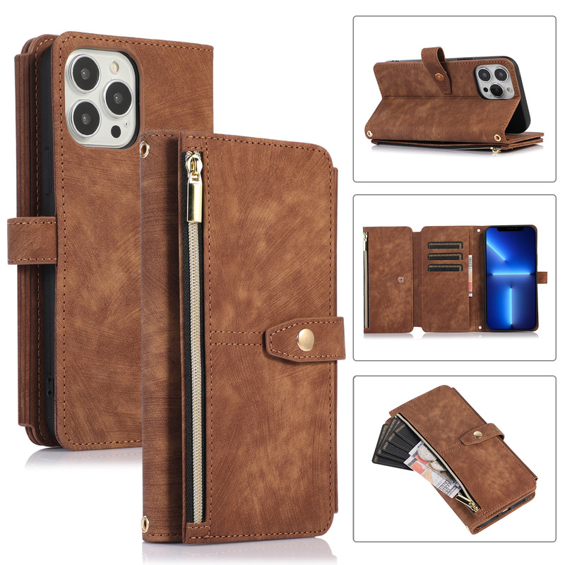 Factory direct sales Apple 16 mobile phone case protective cover skin feeling for iPhone15 multi-functional mobile phone leather case in stock