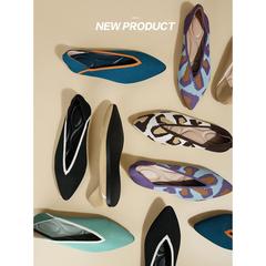 Wife's shoe fly woven pointed toe single shoe plus size women's shoe egg roll knitting flat soft bottom breathable woven bead shoes spring and autumn