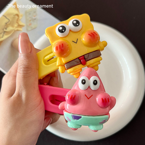  New Cartoon SpongeBob Pie Big Star Hair Clip Acrylic Duckbill Clip Cute Side Bangs Clip Wholesale