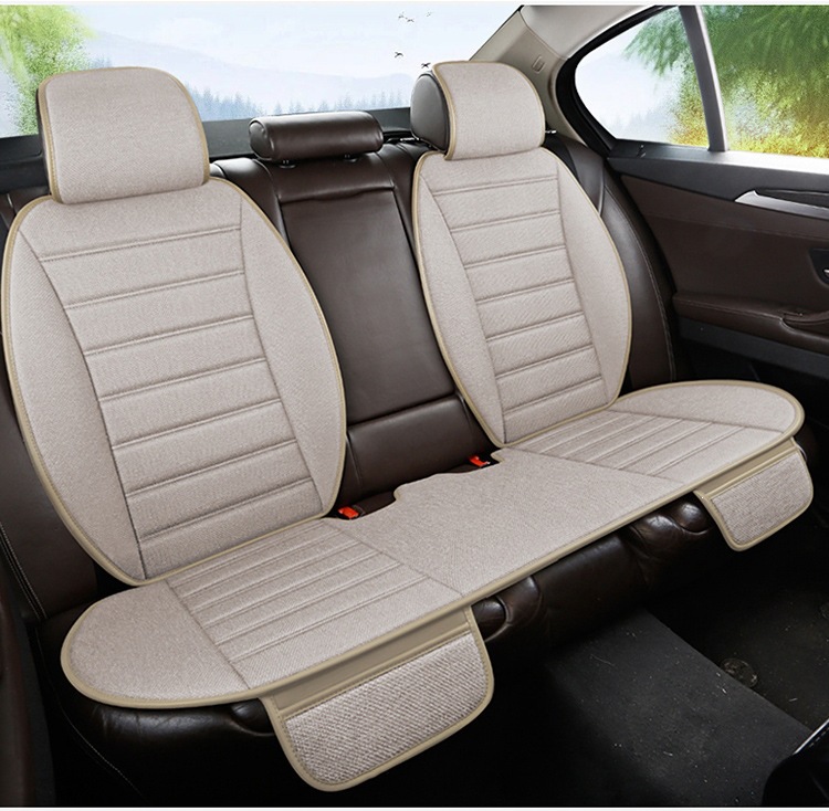 New Linen Large Lumbar Support Cushion, Breathable Fabric for All Seasons, Slim Waist Design, Five-Seater Car Seat Cover, Non-Slip Linen Seat Cushion